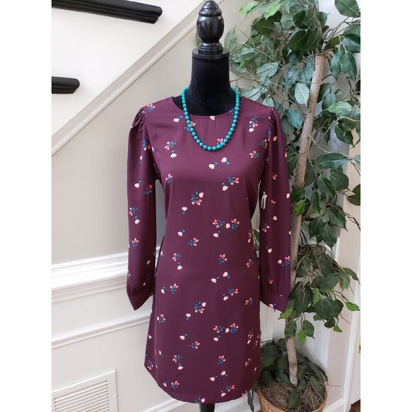 Old Navy Fit & Flare Dress Women's Medium Purple Floral Crew Neck Long Sleeve - Picture 2 of 13
